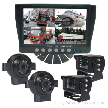 Rear View System for Trailer /Bus, 7 Inch Quad Monitor with Rear/Side View Cameras